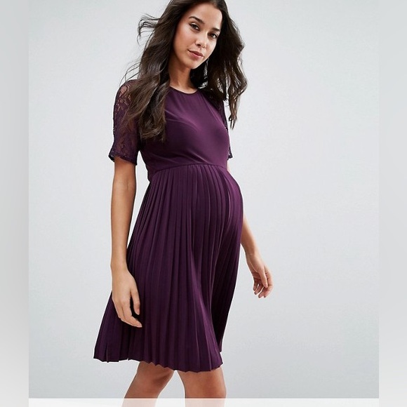 Women's ASOS Maternity Pleat and Lace Mini Dress Size 14 NWT - Picture 1 of 11